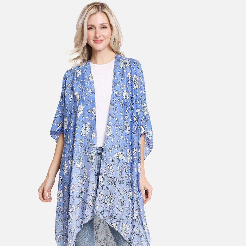 P/S Color-Gradient Floral Print Cover up·Kimono·Wrap·Swimsuit Cover·ComfyLuxe